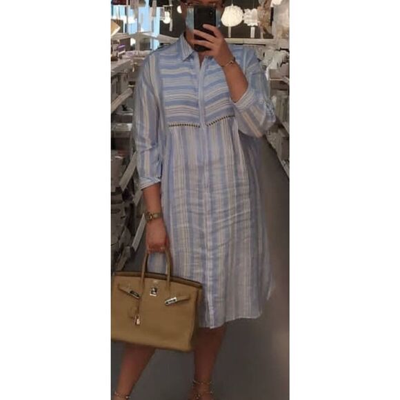 NWOT H&M x Lemlem by Liya Kebede linen striped shirt dress, $180 Large - Picture 2 of 9